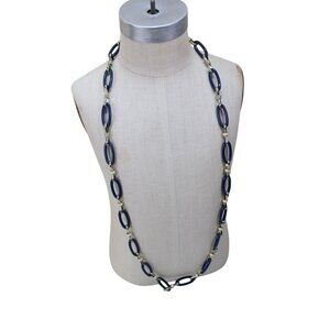 Talbots Chain Necklace Blue Ivory Link Vintage 92573